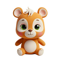 Fototapeta premium Adorable fluffy brown bear with big green eyes and rosy cheeks sitting isolated on transparent background