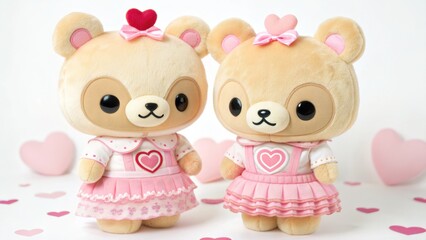 Valentine&rsquo;s Day 2026 Two cute teddy bears in pink outfits surrounded by heart shapes.