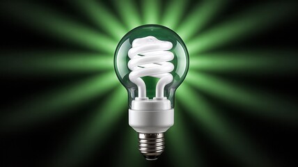 Innovative green energy saving light bulb glowing brightly now