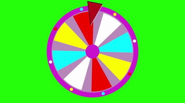 Colorful wheel of fortune game with arrow on green background