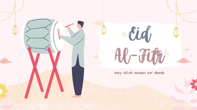 Eid alFitr celebration with drum and festive decorations illustration