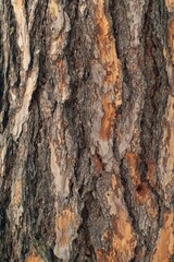 Obraz premium Macro photography showing the layered structure and colors of coniferous tree bark in a forest.