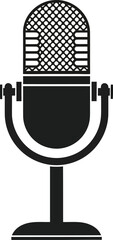 A simple black and white illustration of a vintage style microphone