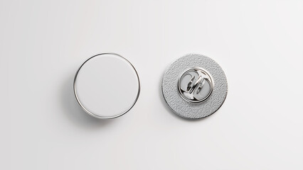 Plakat Pair of enamel pin. Empty enamel pin mockup - Blank round white steel lapel badge mock up