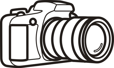Simple black and white outline drawing of a digital slr camera
