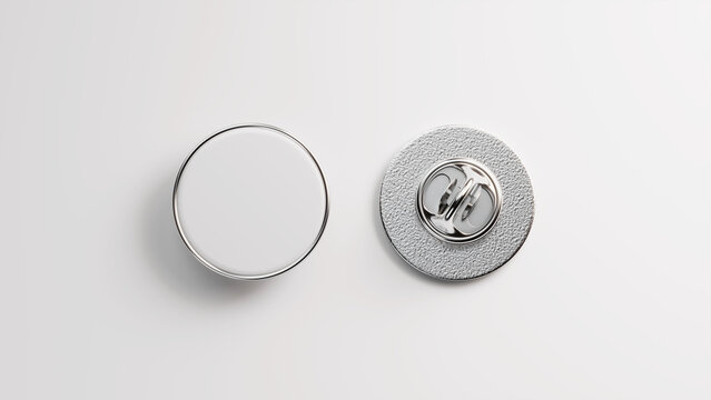Pair of enamel pin. Empty enamel pin mockup - Blank round white steel lapel badge mock up
