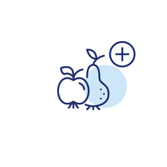 Apple, pear and plus. Fresh groceries, add greens to basket. Pixel perfect, editable stroke vector icon