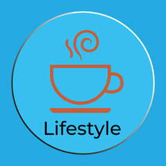 Lifestyle Icon with Steaming Coffee Cup on Blue Circular Background