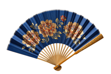 Decorative Folding Fan With Blue Floral Design
