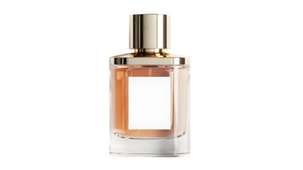 Luxury Square Perfume Bottle with Amber Liquid Gold Cap and Blank Label for Branding