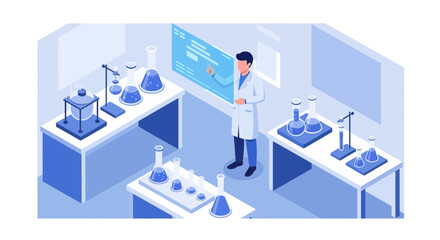 Fototapeta premium Scientist working in laboratory with futuristic interface and equipment