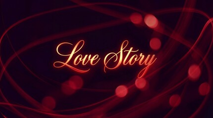 Naklejka premium Romantic love story concept with glowing red text and bokeh lights