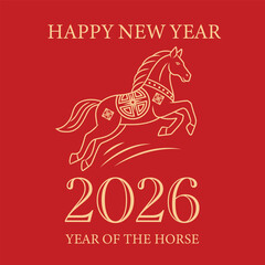 Happy New Year 2026 Year of the Horse Red Festive Design