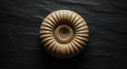 Round textured object with radial ridges on dark background