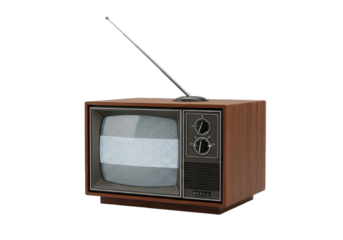 Vintage Television Set with Antenna isolated on transparent cutout background, cut out, png	
