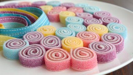 Colorful spiral ribbon candy creating sweet design