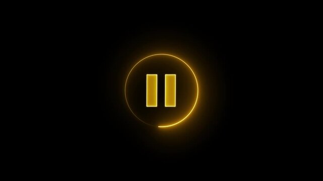 Neon Pause icon animation. Neon play, stop button icon animation on black background
