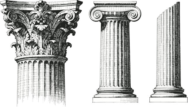 Intricate illustration of classical columns, showcasing their elegant details and enduring architectural presence.