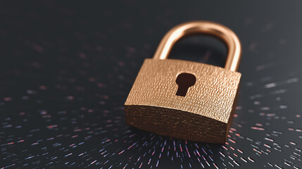 Cybersecurity and Data Protection Concept, 3D Golden Padlock on Abstract Digital Background