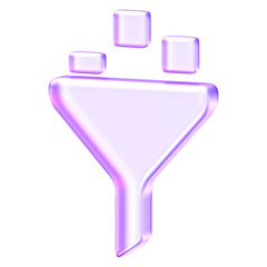 Glassmorphism filter icon with purple gradients, designed for data sorting and refinement features. It represents organization and search criteria within professional software and mobile applications