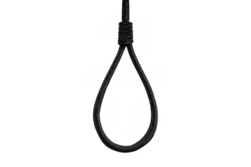 Hangman's noose representing execution, capital punishment, suicide, despair, and consequences, on a transparent background