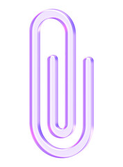 Purple translucent paperclip icon in glassmorphism style used for file attachments and document links. This clean visual element is ideal for file management systems and messaging app utilities.