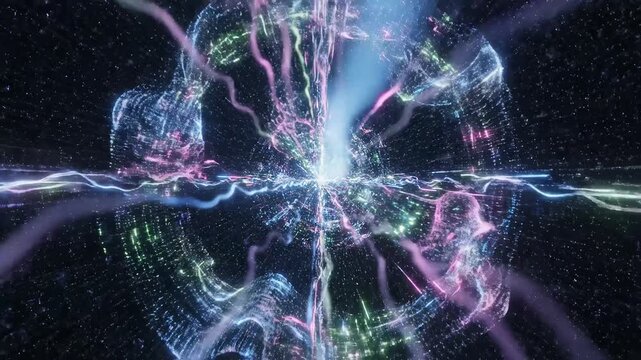 Abstract colorful light beams in space