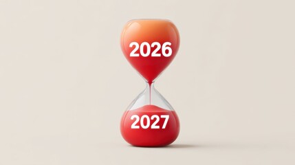 Hourglass Illustration Representing the Transition from 2026 to 2027 with Fading and Emerging Colors in a Modern Design