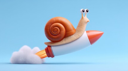 Snail Riding Rocket in Colorful Journey Through the Sky with Dynamic Motion and Whimsical Elements for Fun and Creative Visuals