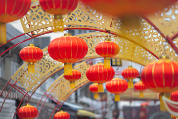 Lunar new year lantern decorated in chinatown area.
