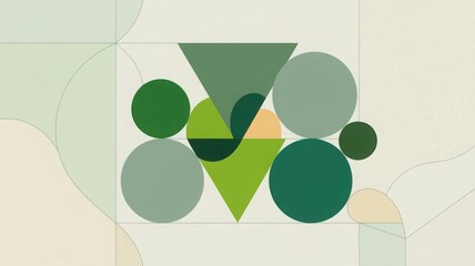 Geometric shapes in various shades of green arranged in a harmonious composition on a light background