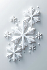 Silver snowflake on white background illustration featuring a cold winter snow pattern for a Christmas holiday decoration with floral crystal art and blue xmas star ornament design
