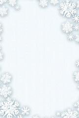 Elegant blue winter background featuring a festive Christmas frame of white snowflakes and icy floral ornaments for a seasonal holiday greeting card design