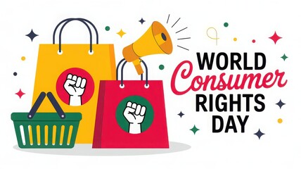 Consumer Rights Day illustration with shopping bags and megaphone