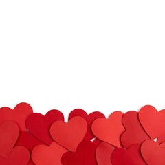 Red paper hearts on white background for valentines day decoration