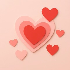 Romantic Paper Heart Shapes with Shadow Effects on Soft Pink Background