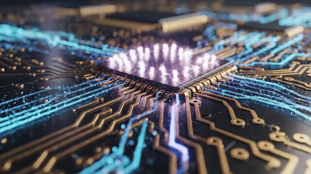 Circuit board with glowing pathways