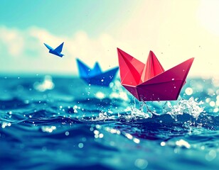 Origami Paper Boat Transforming Into an Airplane, Metaphor for Business Success and Transition.