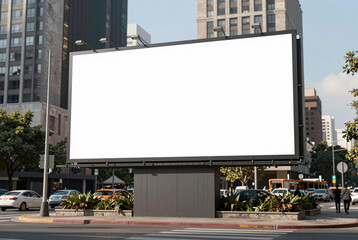 Obraz premium A large blank billboard stands ready for advertising in a vibrant urban setting.