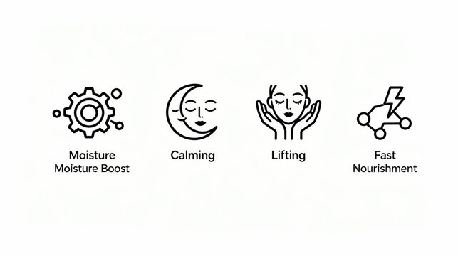 The elements of moisturizing, enhancing efficacy, and soothing represent the skin care characteristics of lifting and rapid nourishment, suitable for promotional materials of skin care products.
