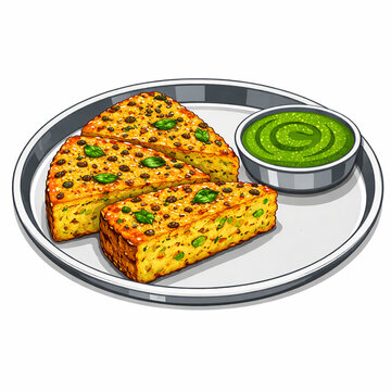 Vector Illustration of Handvo with Chutney