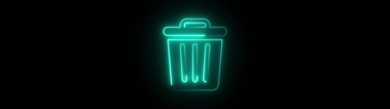 Neon glowing delete icon on black background 4k animation. office trash icon. delete animation icon