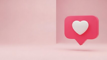 Heart symbol in speech bubble on pink background, concept of love and social media likes