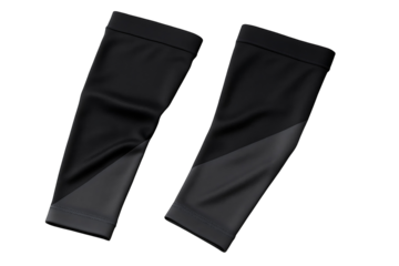 Black arm compression sleeves athletic protective gear for basketball and cycling muscle support recovery fitness accessory sport wear isolated on transparent background