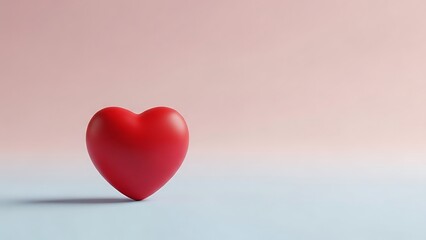 single red heart shape on pastel background for valentines day celebration concept