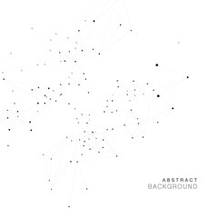 Abstract vector background featuring swirling network interconnected black dots and lines forming geometric patterns