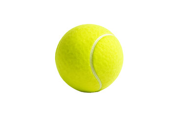 Yellow tennis ball felt texture green rubber core standard court game equipment match play sport gear isolated on transparent background