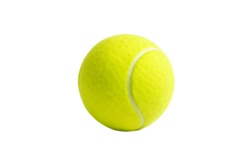 Yellow tennis ball felt texture green rubber core standard court game equipment match play sport gear isolated on transparent background