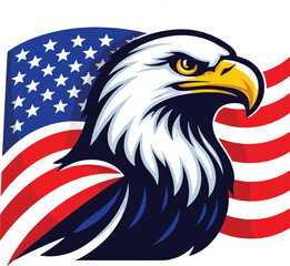 Obraz premium Bald Eagle Head with American Flag – Patriotic USA Vector Illustration