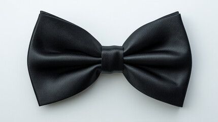 Classic black satin bow tie top view isolated on white, elegant accessory for wedding or gala